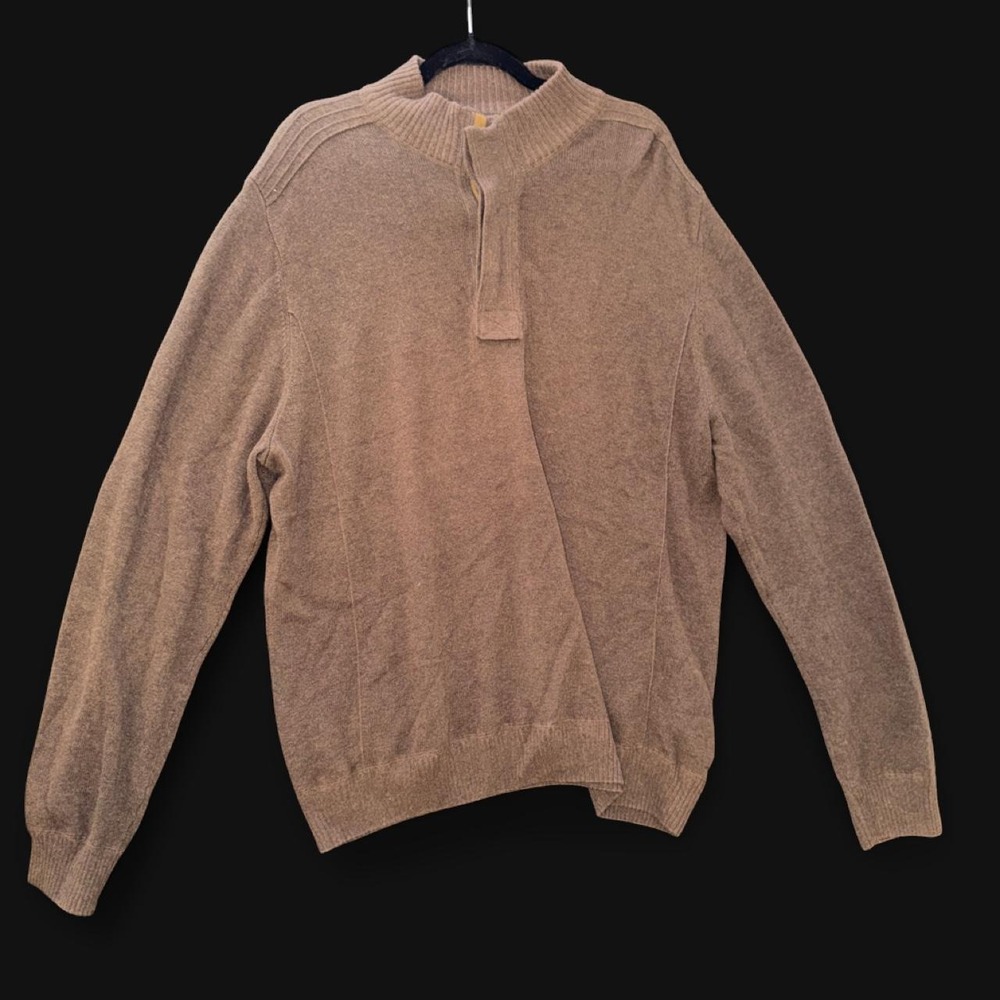 Alex Cannon Men's XL Brown 100% Cotton Quarter Zip Mock Neck Sweater